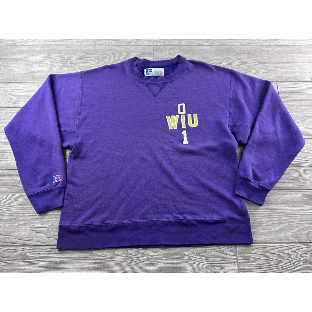 Vintage Russell Athletic WIU Sweatshirt Purple Mens Large Made in USA 90s Crew
